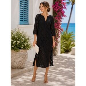 NWT TUCKERNUCK Jamie Black Lace V-Neck Midi Dress (MSRP: $$278) Size XS